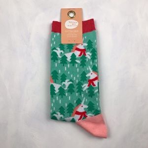 NWT Yellow Owl Workshop Holiday Unicorn Crew Socks